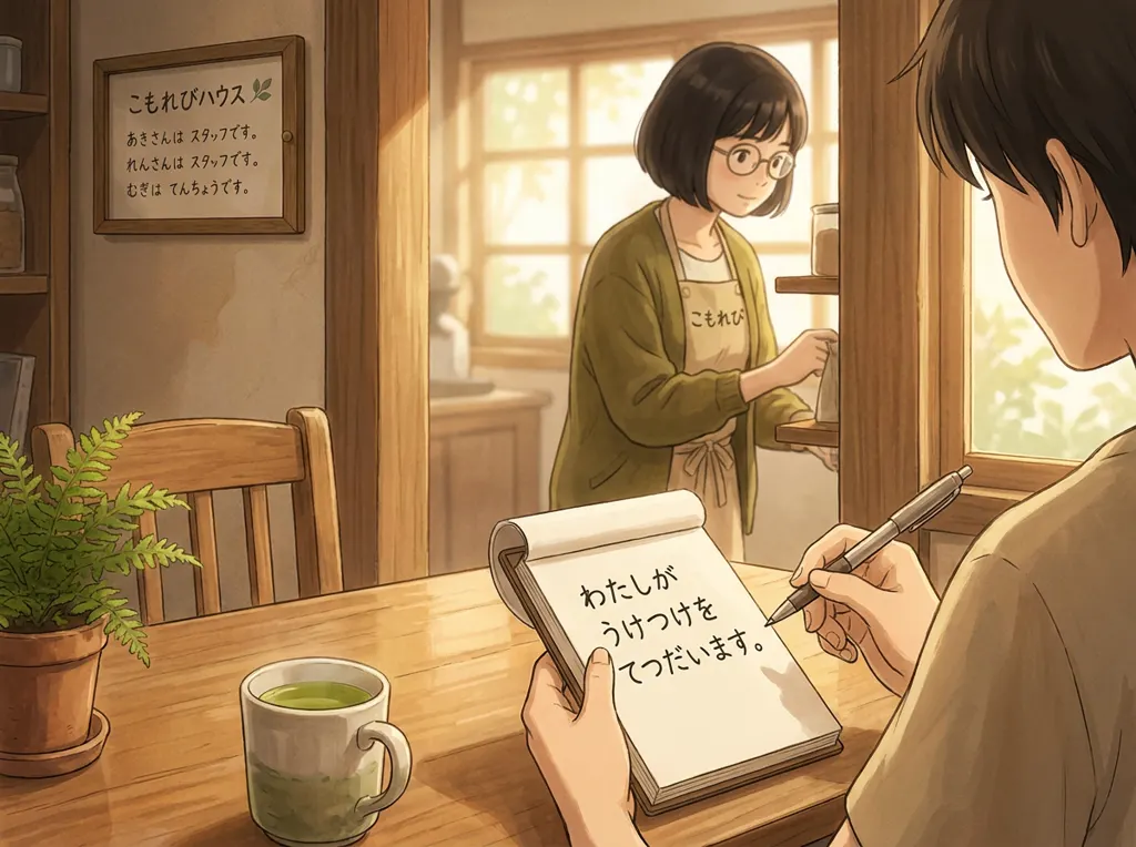 Illustration of the staff board at Komorebi House: the room, empty, seen over your shoulder. Haru narrows Ren's list to something a person can actually do.