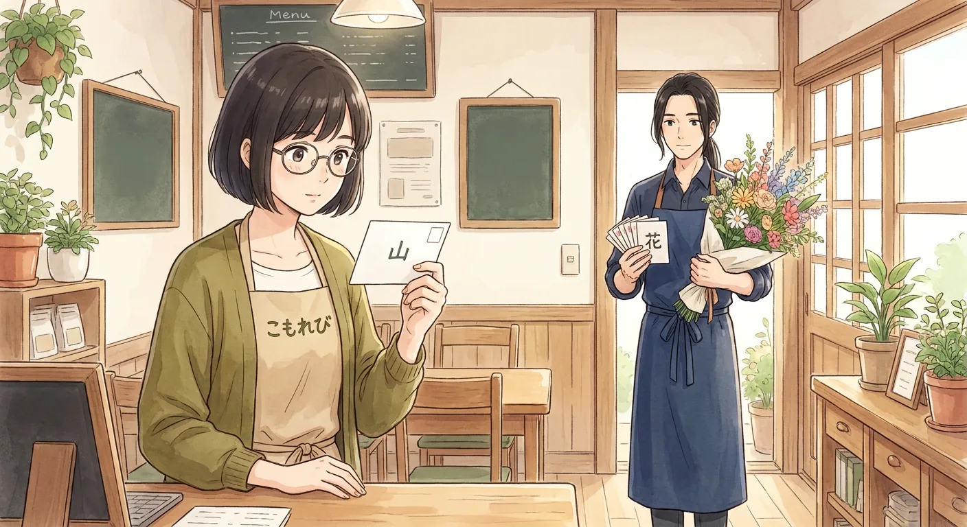 Aki is looking at her phone, which displays a weather forecast showing a mountain and clouds.