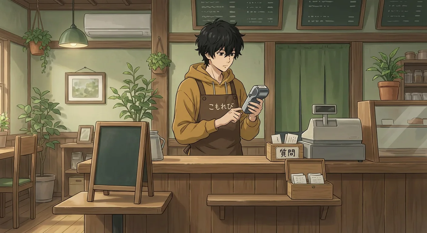 Ren stands at the counter of the café, smiling as he orders from the barista.