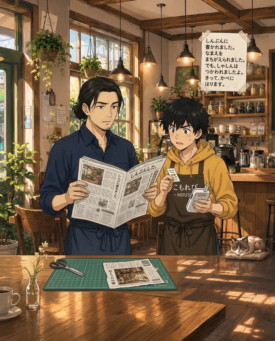Haru and Ren are sitting together, listening to someone read, and they exchange a look of faint confusion.