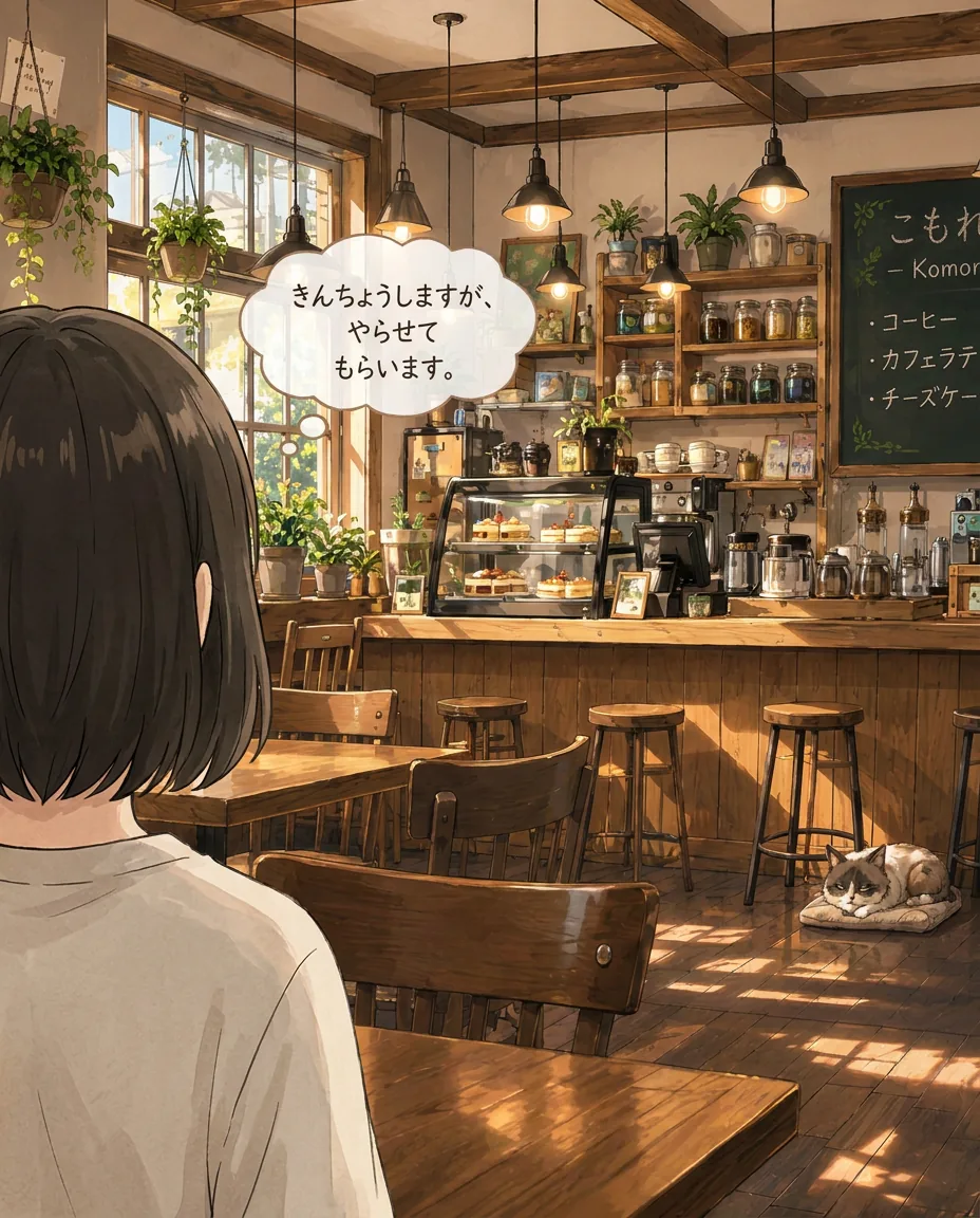 From your point of view, you are holding a Japanese book or handout, ready for the session.