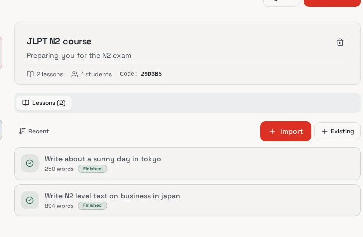 Class overview screenshot showing course details and lessons
